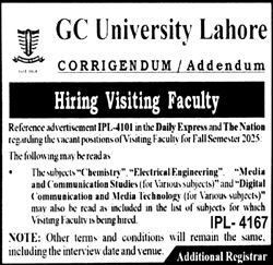 GC University jobs in Lahore 2025